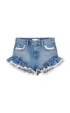 Loveshackfancy Azalure Ruffled Denim Mini Shorts In Blue