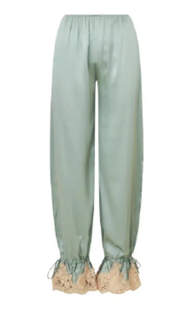 Loveshackfancy Azara Lingerie Charmeuse Pants In Green