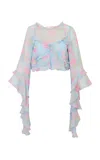 Loveshackfancy Azele Floral Chiffon Cropped Top In Blue