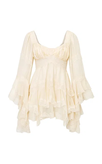 Loveshackfancy Azeline Haute Habotai Lace Mini Dress In Neutral
