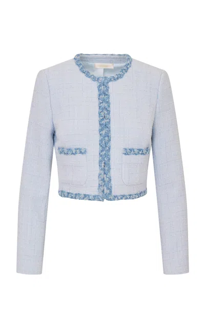 Loveshackfancy Azula Trimmed Cotton-blend Jacket In Blue
