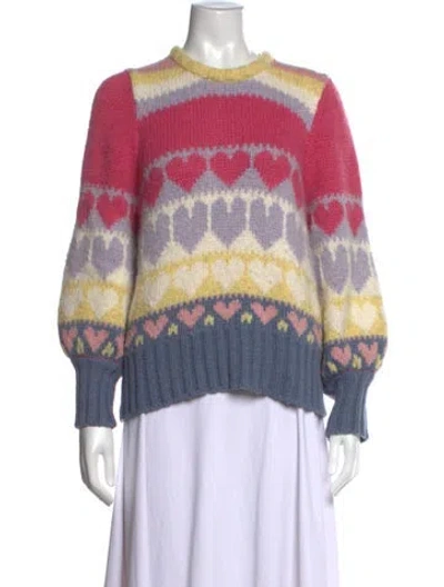 Pre-owned Loveshackfancy Baby Alpaca Crew Neck Sweater In Pink