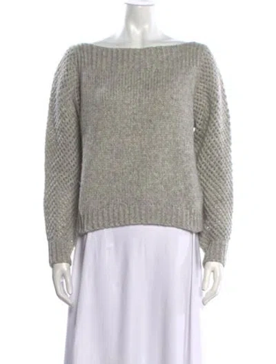 Pre-owned Loveshackfancy Baby Alpaca Off-the-shoulder Sweater In Grey