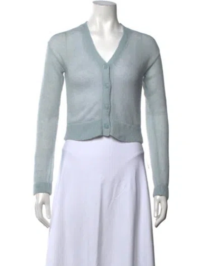 Pre-owned Loveshackfancy Baby Alpaca V-neck Sweater In Blue