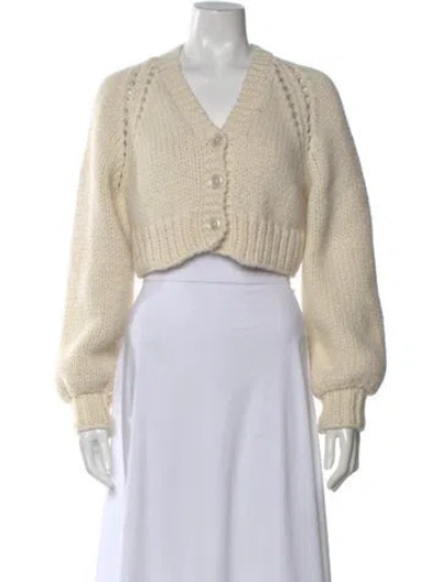 Pre-owned Loveshackfancy Baby Alpaca V-neck Sweater In Neutral