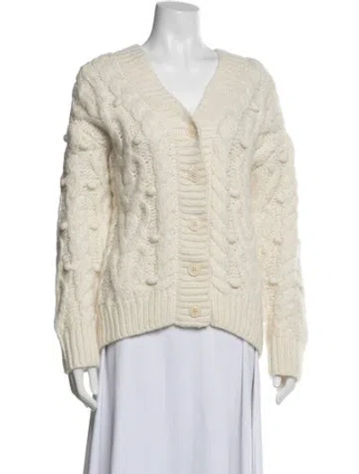 Pre-owned Loveshackfancy Baby Alpaca V-neck Sweater In Neutral