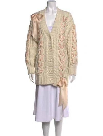 Pre-owned Loveshackfancy Baby Alpaca V-neck Sweater In Neutrals