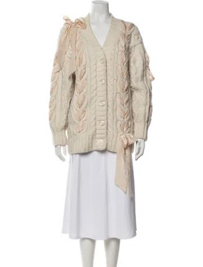 Pre-owned Loveshackfancy Baby Alpaca V-neck Sweater In Neutrals