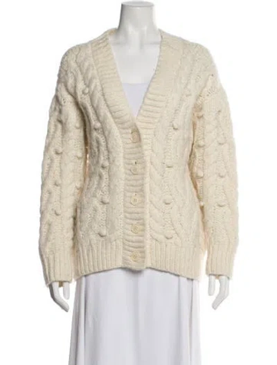 Pre-owned Loveshackfancy Baby Alpaca V-neck Sweater In White