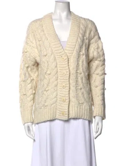 Pre-owned Loveshackfancy Baby Alpaca V-neck Sweater In White