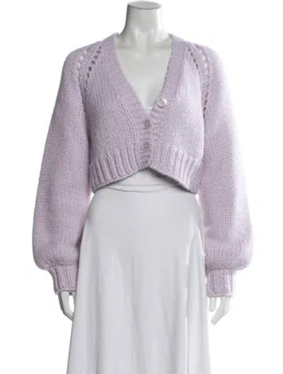 Pre-owned Loveshackfancy Baby Alpaca V-neck Sweater In White