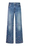 Loveshackfancy Bambie Jeweled Straight-leg Jeans In Blue