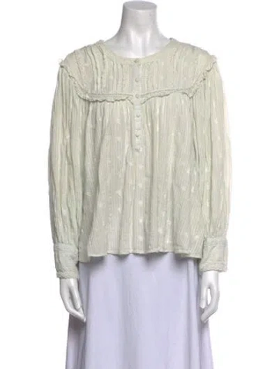 Pre-owned Loveshackfancy Bateau Neckline Long Sleeve Blouse In Neutral