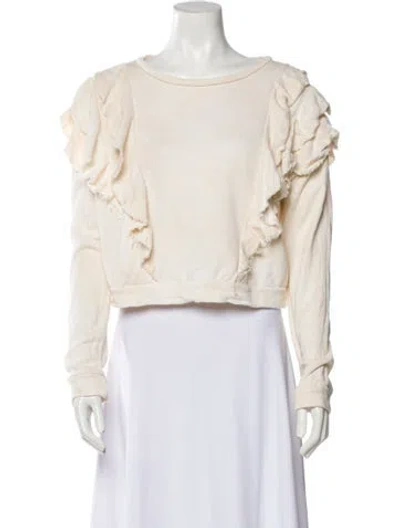 Pre-owned Loveshackfancy Bateau Neckline Long Sleeve Crop Top In Neutral