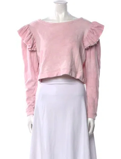 Pre-owned Loveshackfancy Bateau Neckline Long Sleeve Crop Top In Pink