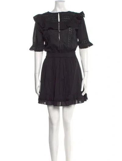 Pre-owned Loveshackfancy Bateau Neckline Mini Dress In Black