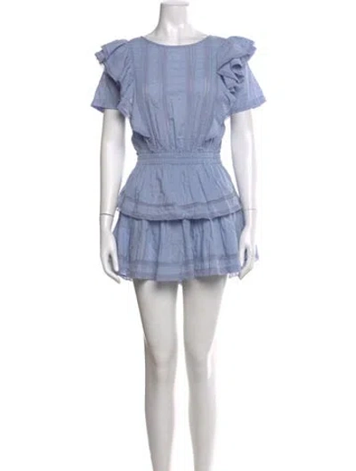 Pre-owned Loveshackfancy Bateau Neckline Mini Dress In Blue