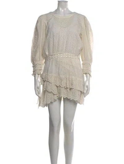 Pre-owned Loveshackfancy Bateau Neckline Mini Dress In Neutral