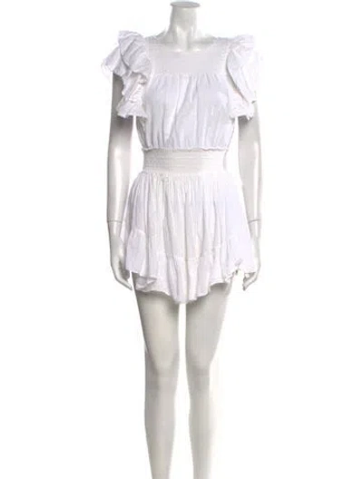 Pre-owned Loveshackfancy Bateau Neckline Mini Dress In White