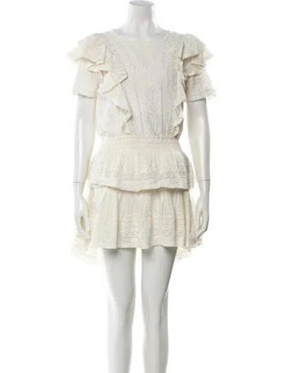 Pre-owned Loveshackfancy Bateau Neckline Mini Dress In White