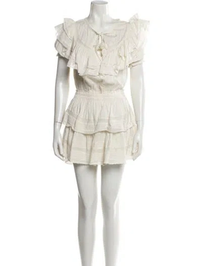 Pre-owned Loveshackfancy Bateau Neckline Mini Dress In White