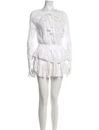 Pre-owned Loveshackfancy Bateau Neckline Mini Dress In White