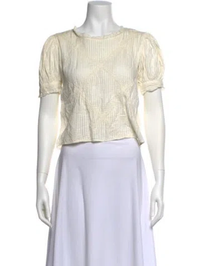 Pre-owned Loveshackfancy Bateau Neckline Short Sleeve Crop Top In Neutral