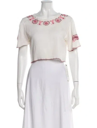 Pre-owned Loveshackfancy Bateau Neckline Short Sleeve Crop Top In White