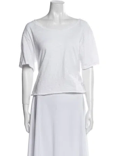 Pre-owned Loveshackfancy Bateau Neckline Short Sleeve T-shirt In White
