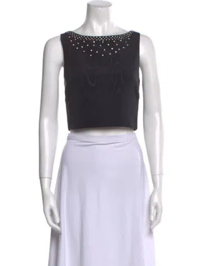 Pre-owned Loveshackfancy Bateau Neckline Sleeveless Crop Top In Black