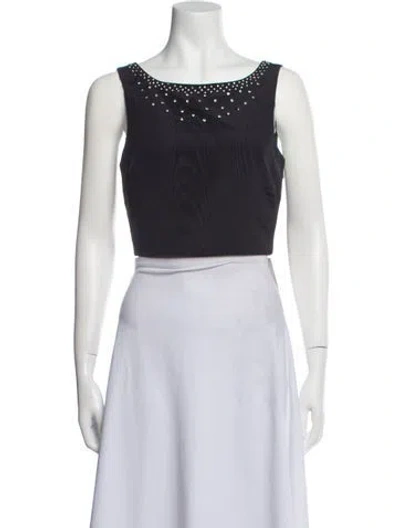 Pre-owned Loveshackfancy Bateau Neckline Sleeveless Crop Top In Black