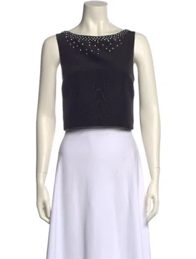 Pre-owned Loveshackfancy Bateau Neckline Sleeveless Crop Top In Black