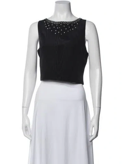 Pre-owned Loveshackfancy Bateau Neckline Sleeveless Crop Top W/ Tags In Black