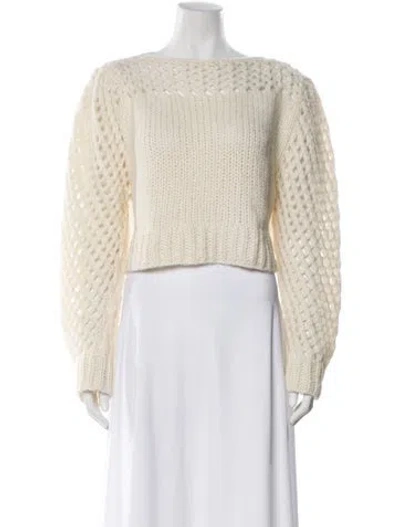 Pre-owned Loveshackfancy Bateau Neckline Sweater In White