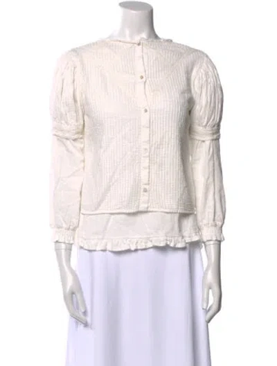 Pre-owned Loveshackfancy Bateau Neckline Three-quarter Sleeve Blouse In White