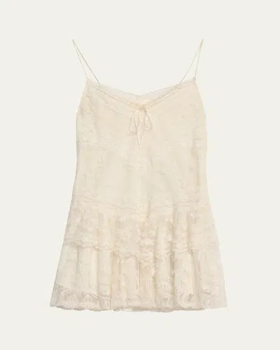 Loveshackfancy Beauval Drop-waist Lace Mini Dress In Off White