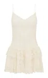 Loveshackfancy Beauval Tiered Lace Mini Dress In Off-white