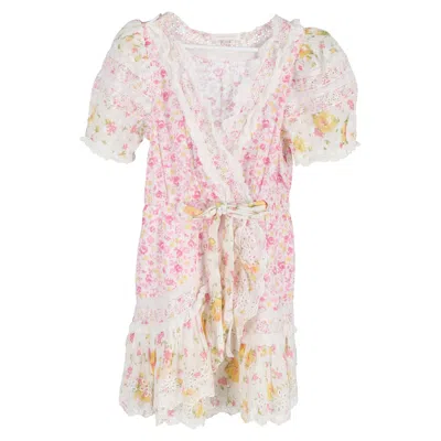 Loveshackfancy Belen Crochet-trimmed Floral-print Mini Dress In Multicolor Cotton