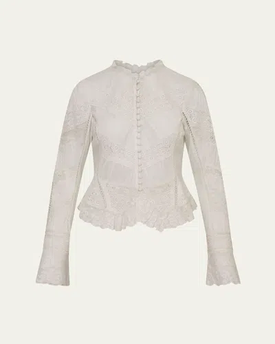 Loveshackfancy Beline Embroidered Button-front Top In Off White