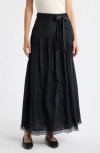 Loveshackfancy Beloria Lace Trim Silk Maxi Skirt In Black