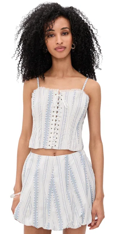 Loveshackfancy Bensen Bustier Cinched Blue In Multi