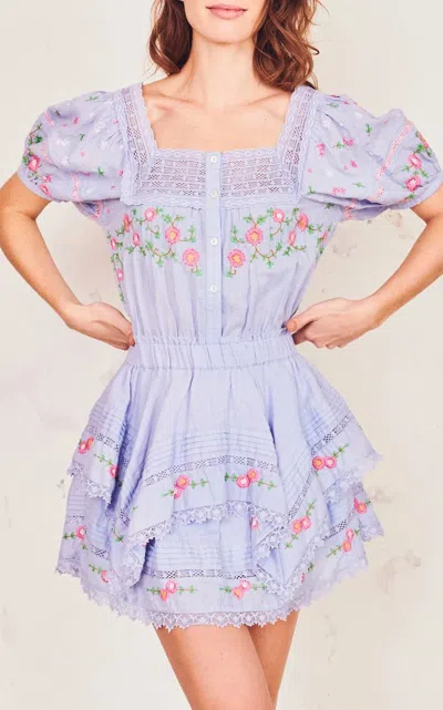 Loveshackfancy Bentley Dress Seaside Afternoon Blue In Purple