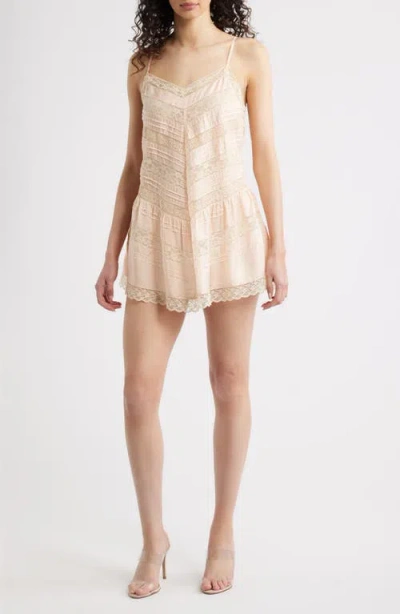 Loveshackfancy Bessette Lace Detail Silk Minidress In Neutral