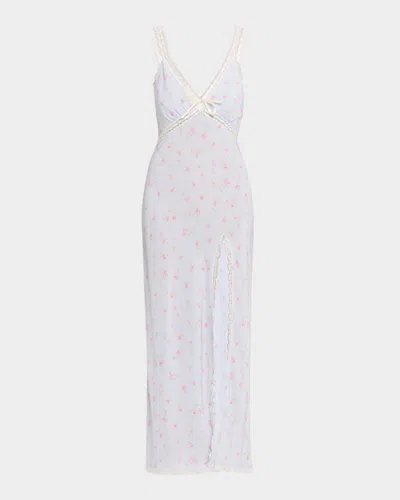 Loveshackfancy Beverly Lace-trim Floral Maxi Dress In Purple