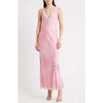 Loveshackfancy Bier Embellished Lace Trim Silk Blend Slipdress