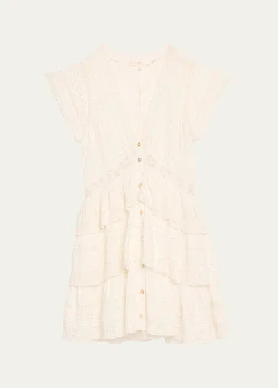Loveshackfancy Binselle Tiered Ruffle Lace Short-sleeve Mini Dress In White
