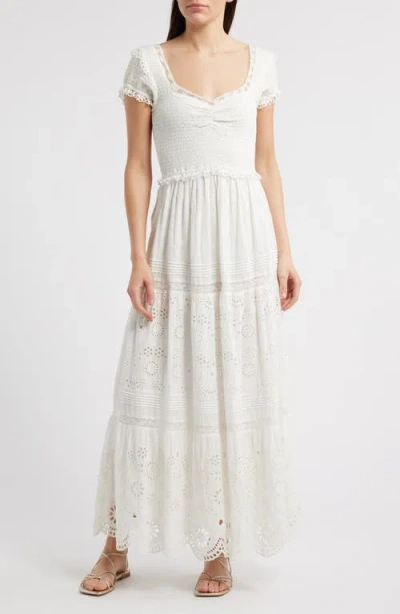Loveshackfancy Bisolet Lace Trim Tiered Sundress In Optic White