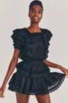 Loveshackfancy Black Square Neck Mini Dress In Blue