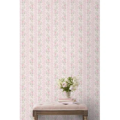 Loveshackfancy Blooming Heirloom Strawberry Macaron Rose Stripe Peel And Stick Wallpaper In Pink