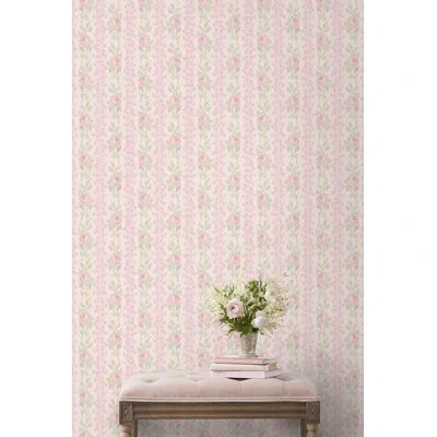 Loveshackfancy Blooming Heirloom Strawberry Macaron Rose Stripe Wallpaper In Pink